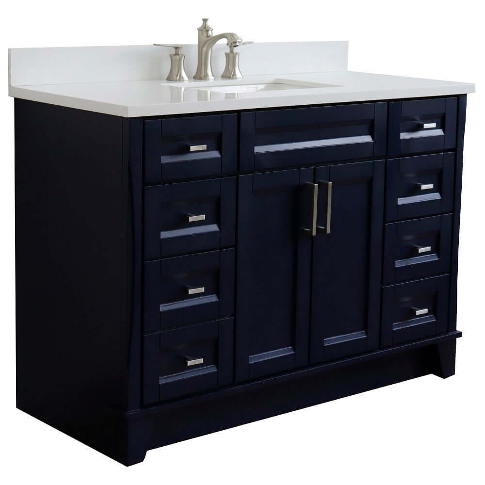 49" Single sink vanity in Blue finish with White quartz and rectangle sink - 400700-49S-BU-WER