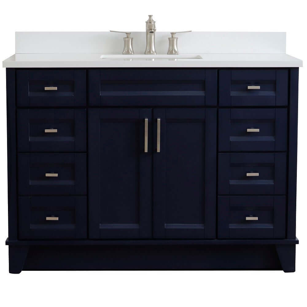 49" Single sink vanity in Blue finish with White quartz and rectangle sink - 400700-49S-BU-WER