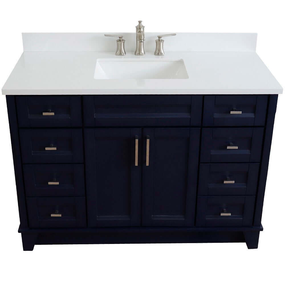 49" Single sink vanity in Blue finish with White quartz and rectangle sink - 400700-49S-BU-WER