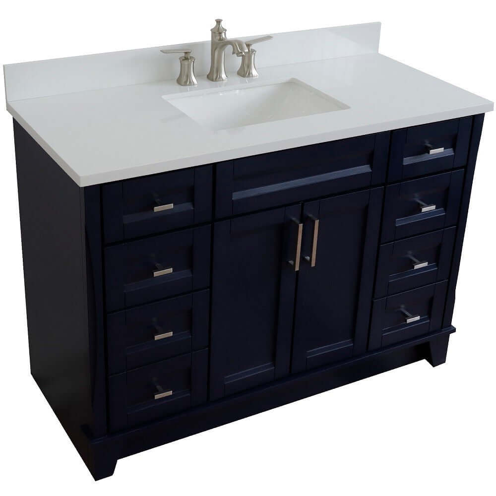 49" Single sink vanity in Blue finish with White quartz and rectangle sink - 400700-49S-BU-WER