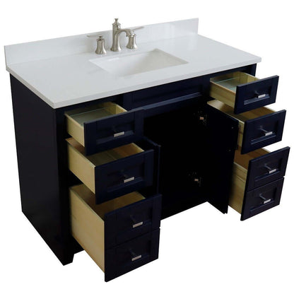 49" Single sink vanity in Blue finish with White quartz and rectangle sink - 400700-49S-BU-WER