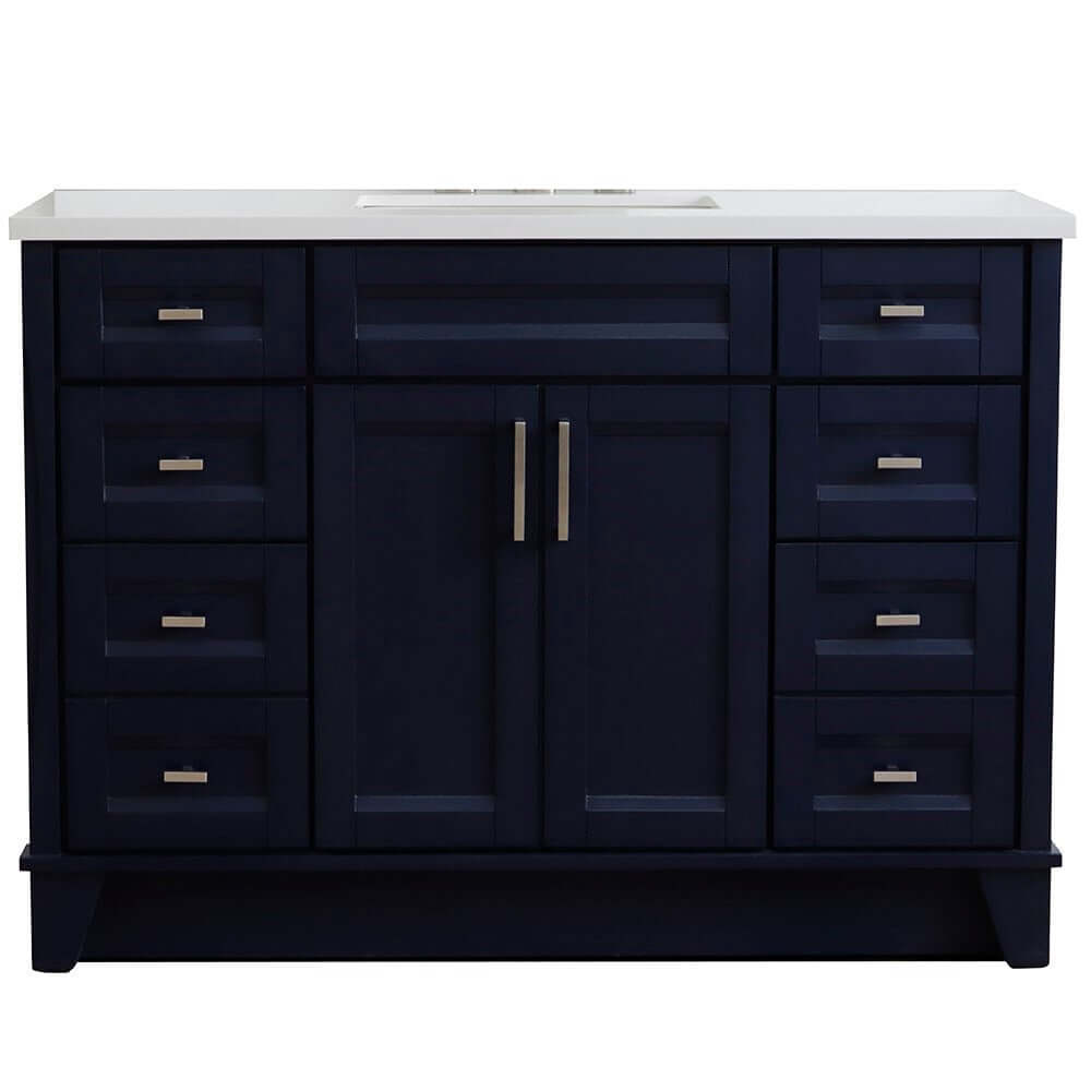 49" Single sink vanity in Blue finish with White quartz and rectangle sink - 400700-49S-BU-WER