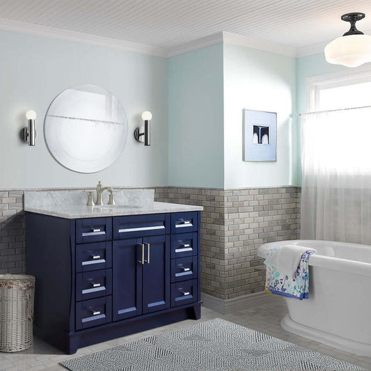 49" Single sink vanity in Blue finish with White carrara marble and oval sink - 400700-49S-BU-WMO