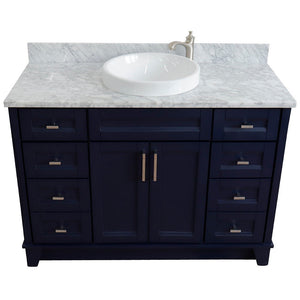 49" Single sink vanity in Blue finish with White carrara marble and round sink - 400700-49S-BU-WMRD
