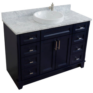 49" Single sink vanity in Blue finish with White carrara marble and round sink - 400700-49S-BU-WMRD
