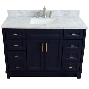 49" Single sink vanity in Blue finish with White carrara marble and rectangle sink - 400700-49S-BU-WMR