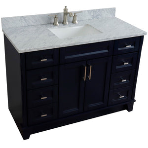 49" Single sink vanity in Blue finish with White carrara marble and rectangle sink - 400700-49S-BU-WMR