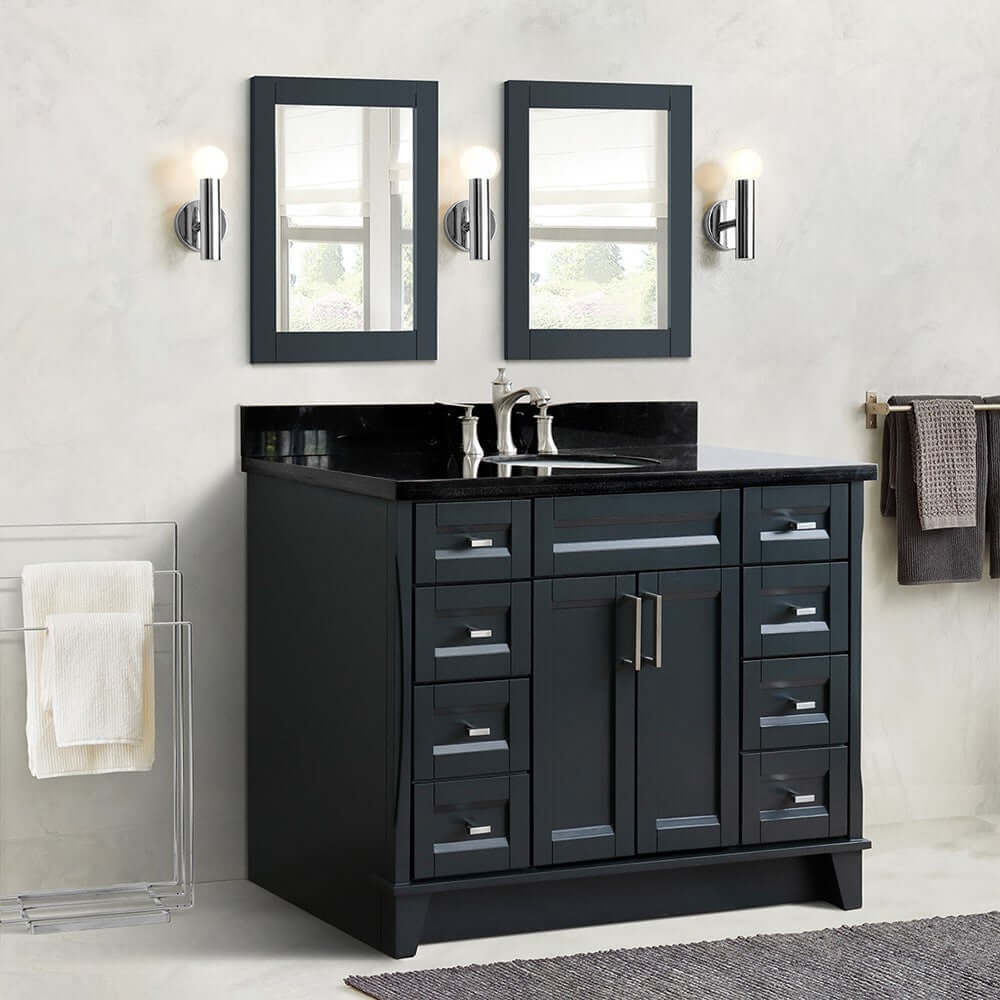 49" Single sink vanity in Dark Gray finish with Black galaxy granite and oval sink - 400700-49S-DG-BGO