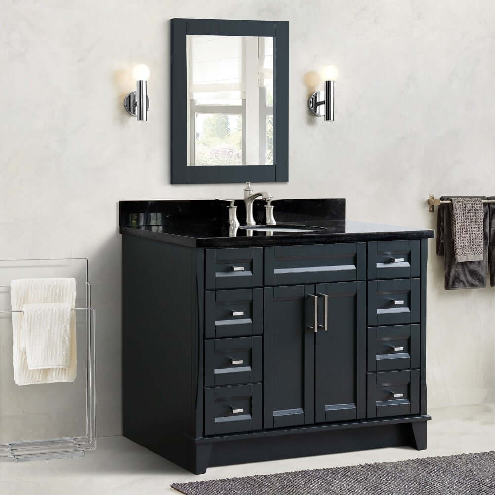 49" Single sink vanity in Dark Gray finish with Black galaxy granite and oval sink - 400700-49S-DG-BGO