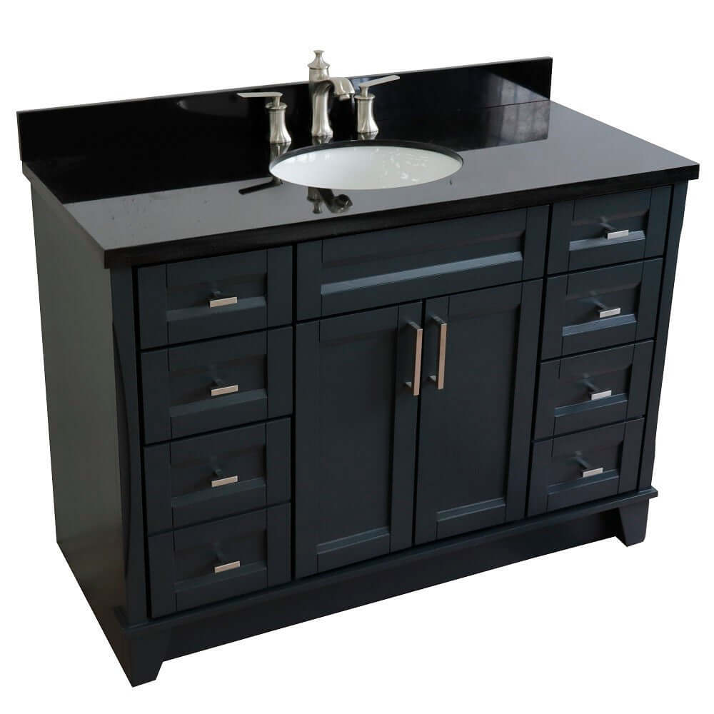 49" Single sink vanity in Dark Gray finish with Black galaxy granite and oval sink - 400700-49S-DG-BGO