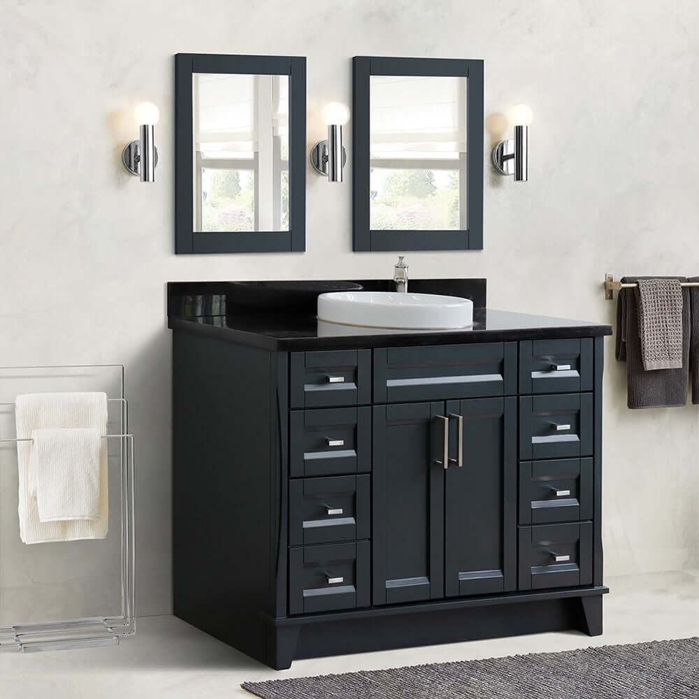 49" Single sink vanity in Dark Gray finish with Black galaxy granite and round sink - 400700-49S-DG-BGRD