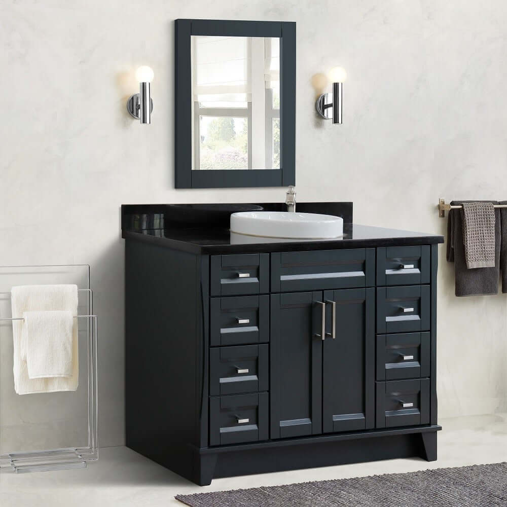 49" Single sink vanity in Dark Gray finish with Black galaxy granite and round sink - 400700-49S-DG-BGRD