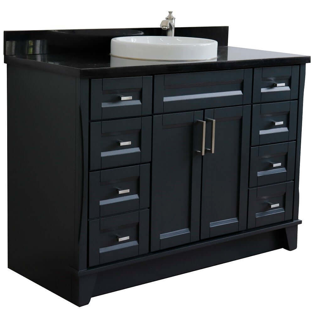 49" Single sink vanity in Dark Gray finish with Black galaxy granite and round sink - 400700-49S-DG-BGRD