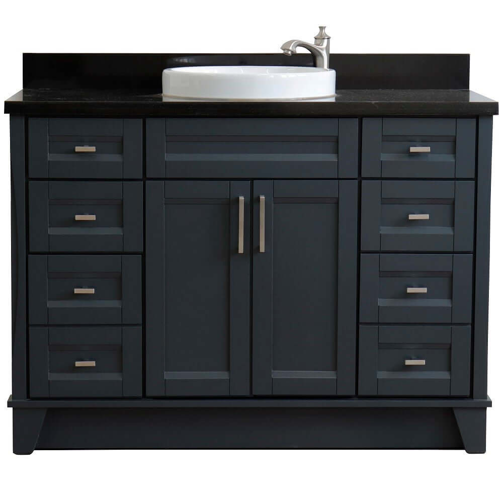 49" Single sink vanity in Dark Gray finish with Black galaxy granite and round sink - 400700-49S-DG-BGRD