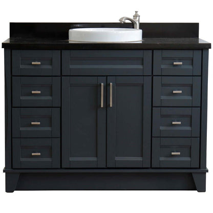 49" Single sink vanity in Dark Gray finish with Black galaxy granite and round sink - 400700-49S-DG-BGRD