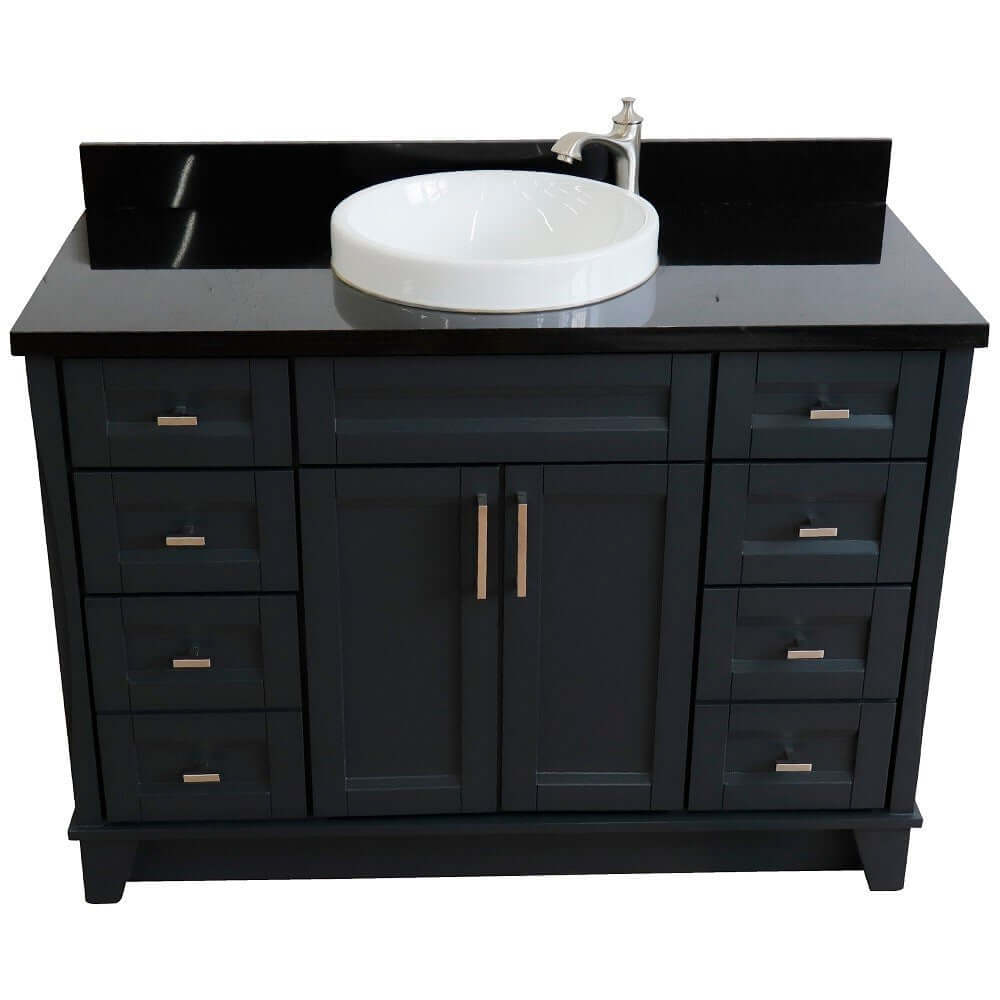 49" Single sink vanity in Dark Gray finish with Black galaxy granite and round sink - 400700-49S-DG-BGRD