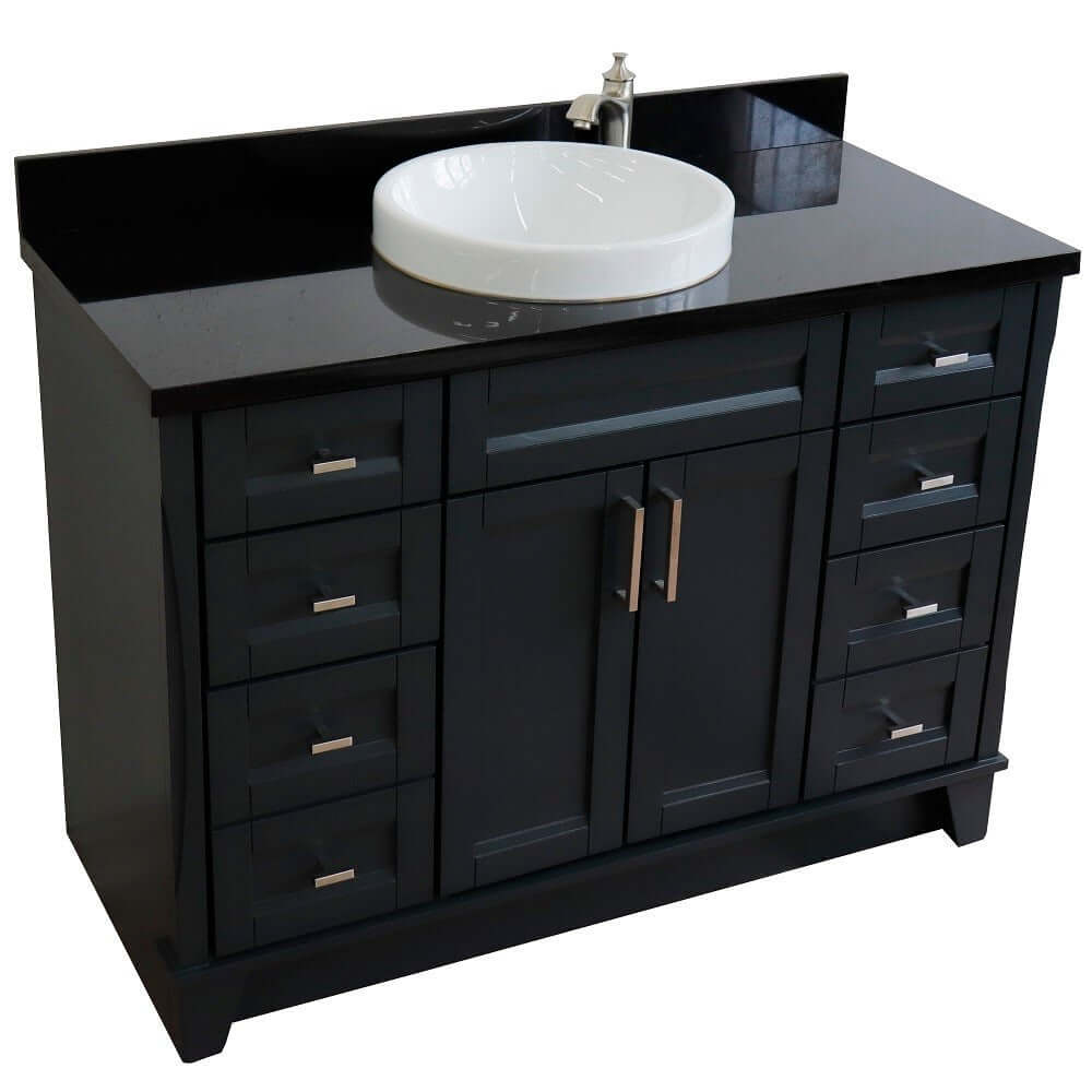 49" Single sink vanity in Dark Gray finish with Black galaxy granite and round sink - 400700-49S-DG-BGRD