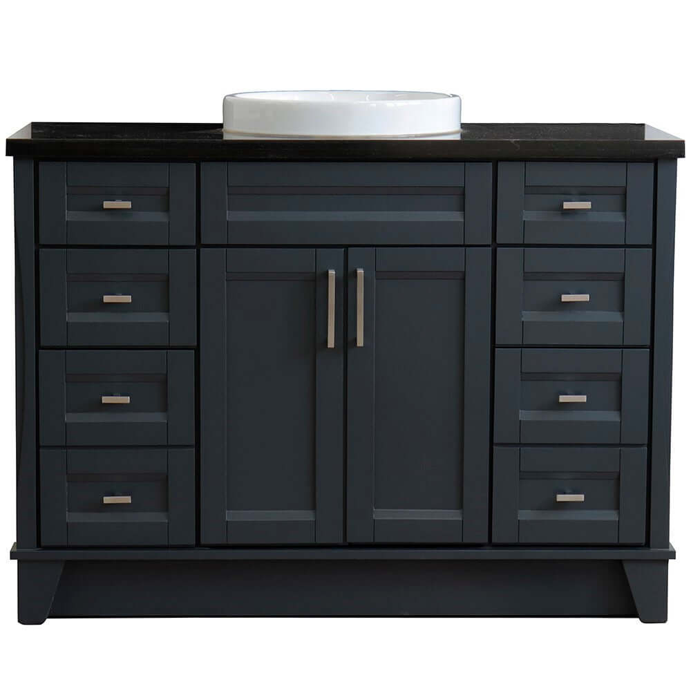 49" Single sink vanity in Dark Gray finish with Black galaxy granite and round sink - 400700-49S-DG-BGRD