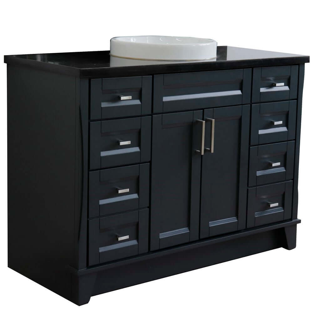 49" Single sink vanity in Dark Gray finish with Black galaxy granite and round sink - 400700-49S-DG-BGRD