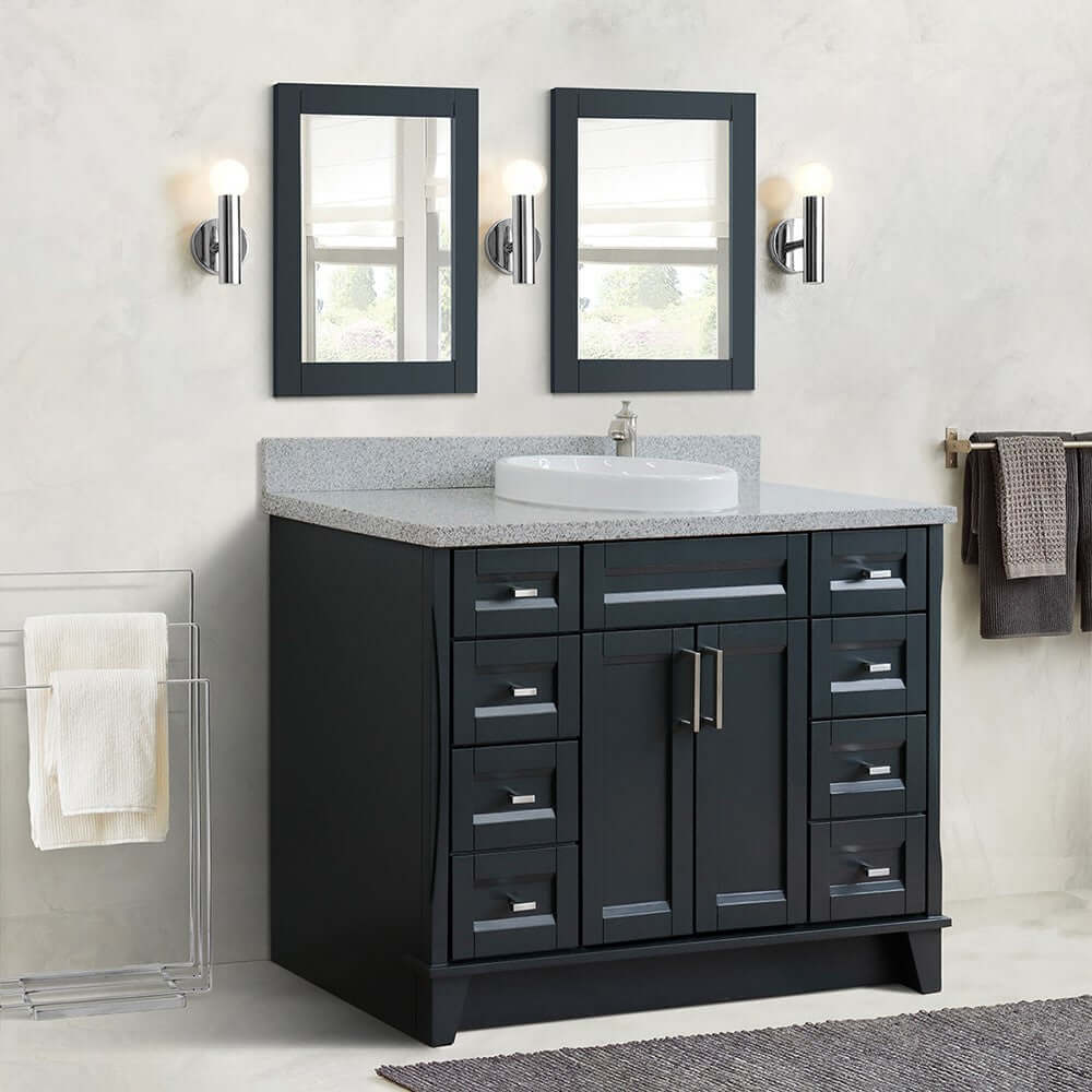 49" Single sink vanity in Dark Gray finish with Gray granite and round sink - 400700-49S-DG-GYRD