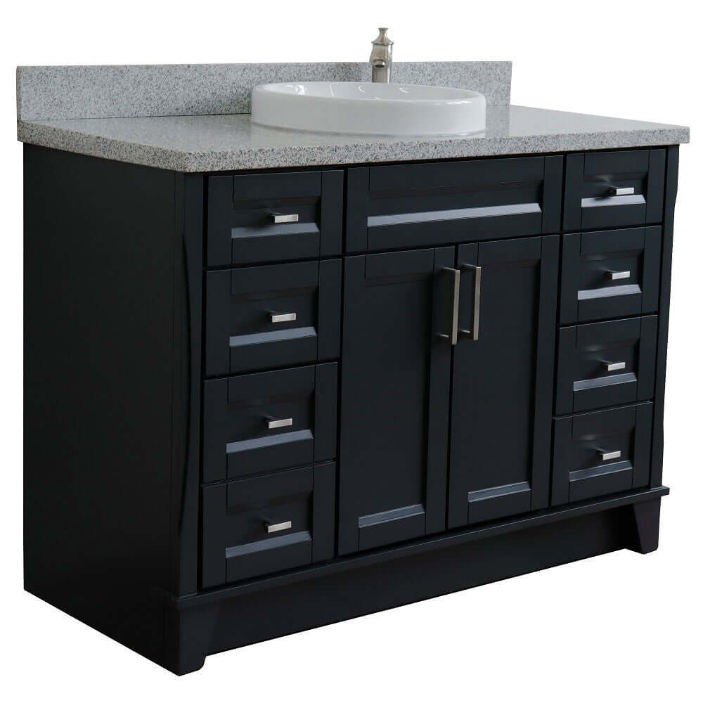 49" Single sink vanity in Dark Gray finish with Gray granite and round sink - 400700-49S-DG-GYRD