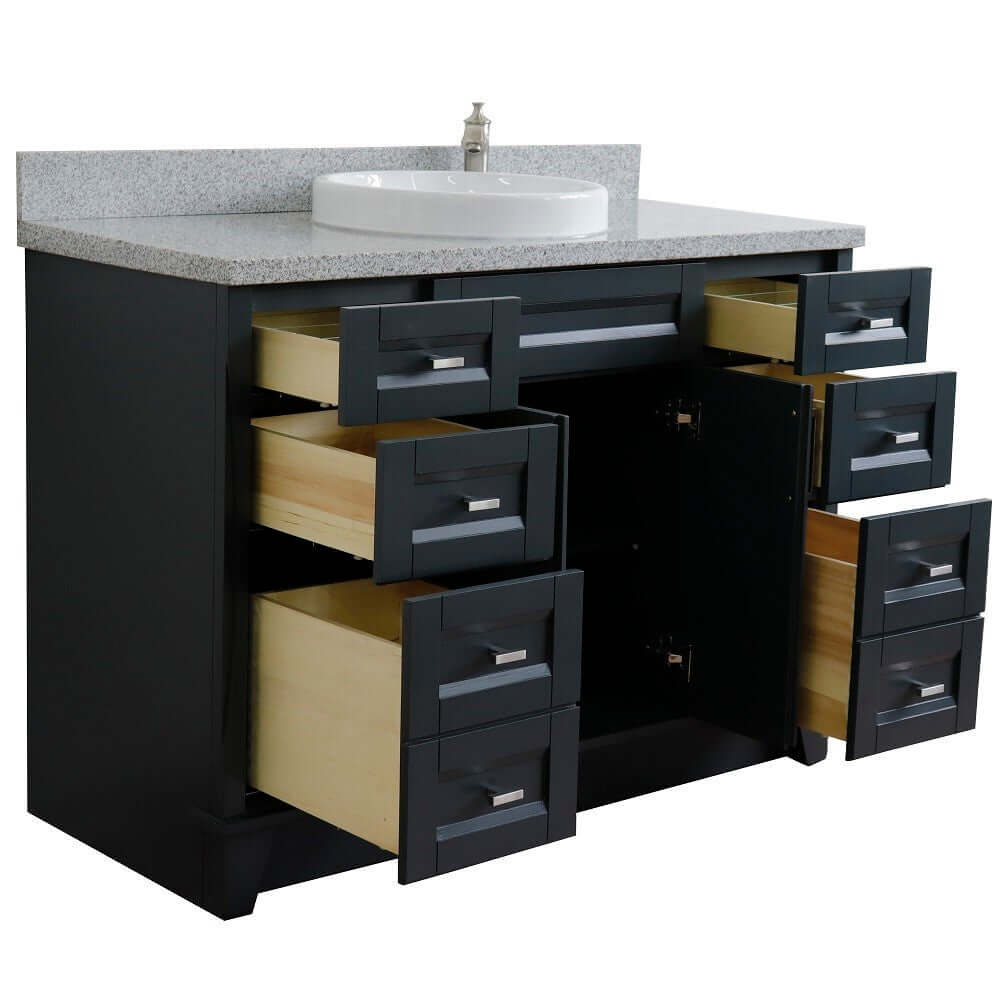 49" Single sink vanity in Dark Gray finish with Gray granite and round sink - 400700-49S-DG-GYRD