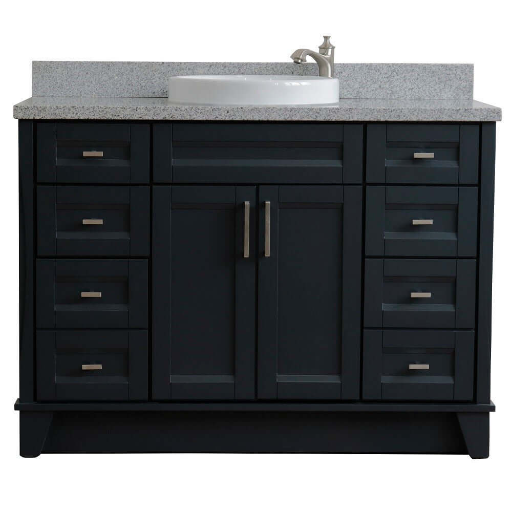 49" Single sink vanity in Dark Gray finish with Gray granite and round sink - 400700-49S-DG-GYRD