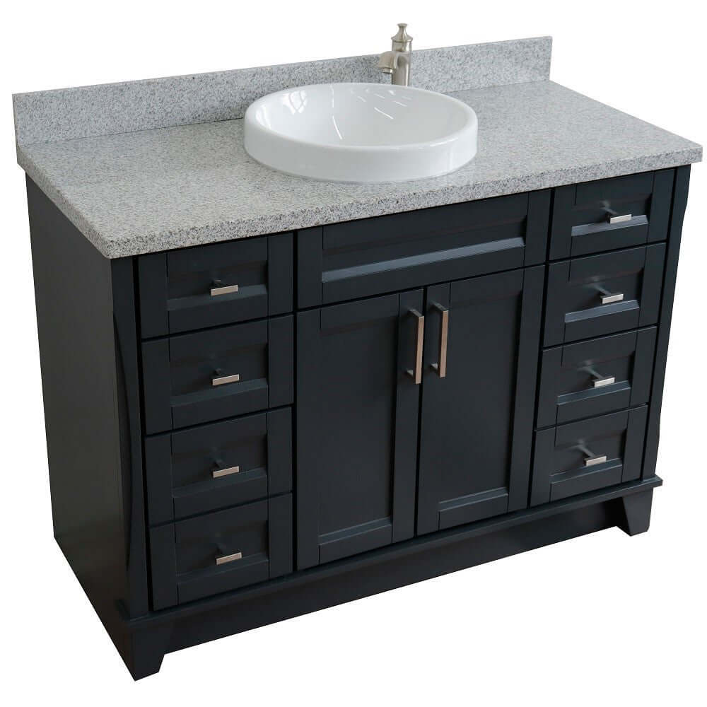 49" Single sink vanity in Dark Gray finish with Gray granite and round sink - 400700-49S-DG-GYRD