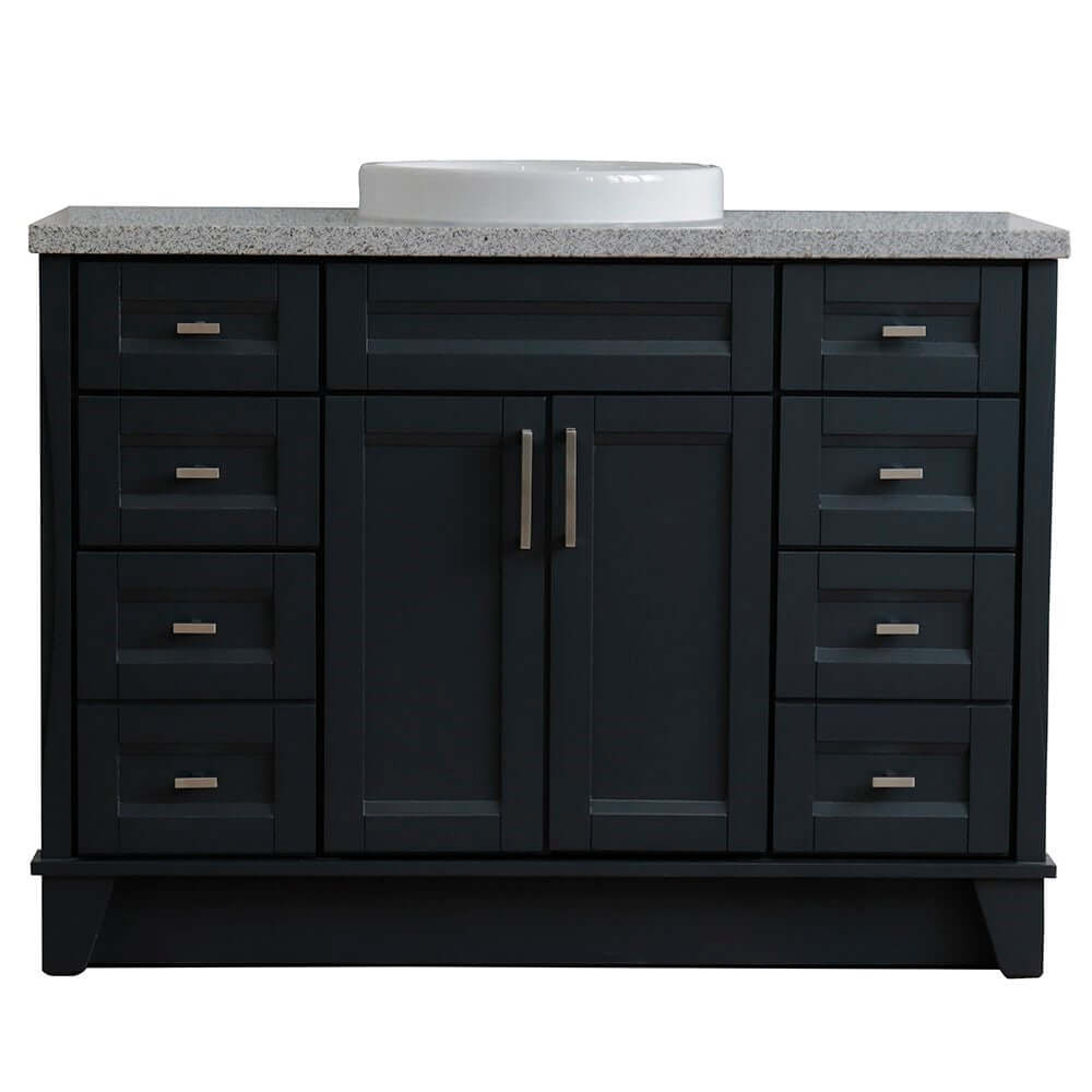 49" Single sink vanity in Dark Gray finish with Gray granite and round sink - 400700-49S-DG-GYRD