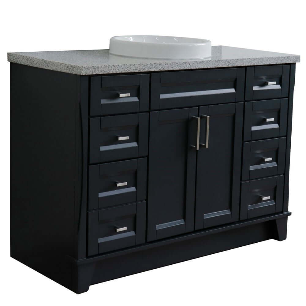 49" Single sink vanity in Dark Gray finish with Gray granite and round sink - 400700-49S-DG-GYRD