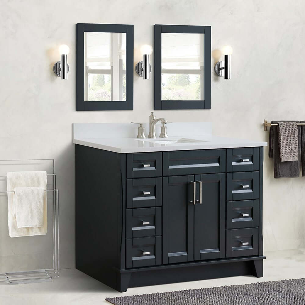 49" Single sink vanity in Dark Gray finish with White quartz and rectangle sink - 400700-49S-DG-WER