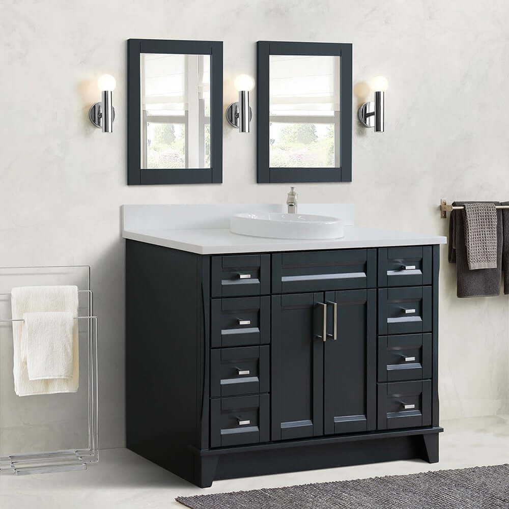 49" Single sink vanity in Dark Gray finish with White quartz and round sink - 400700-49S-DG-WERD