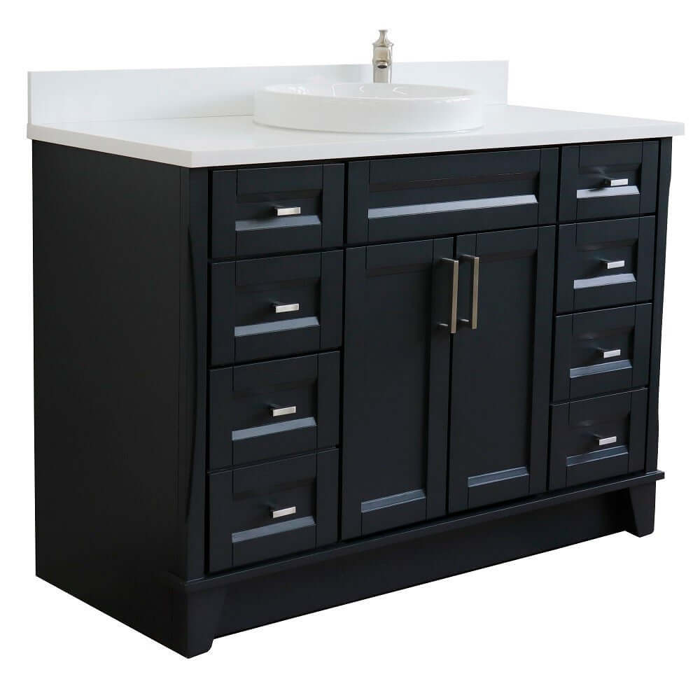 49" Single sink vanity in Dark Gray finish with White quartz and round sink - 400700-49S-DG-WERD