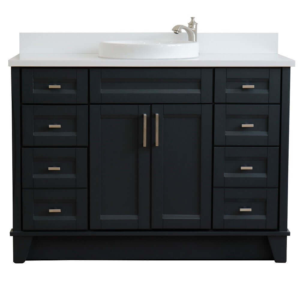 49" Single sink vanity in Dark Gray finish with White quartz and round sink - 400700-49S-DG-WERD