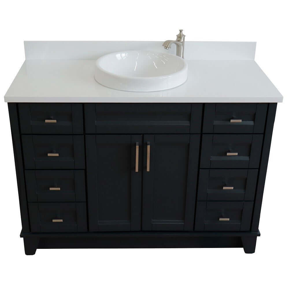 49" Single sink vanity in Dark Gray finish with White quartz and round sink - 400700-49S-DG-WERD