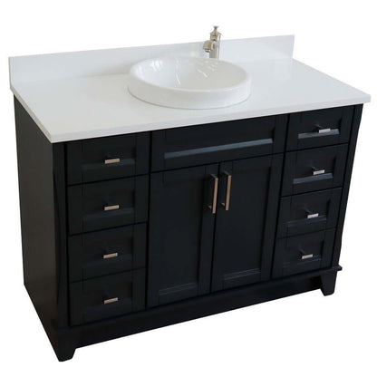 49" Single sink vanity in Dark Gray finish with White quartz and round sink - 400700-49S-DG-WERD