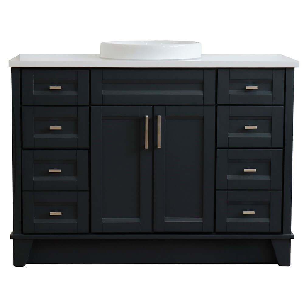 49" Single sink vanity in Dark Gray finish with White quartz and round sink - 400700-49S-DG-WERD