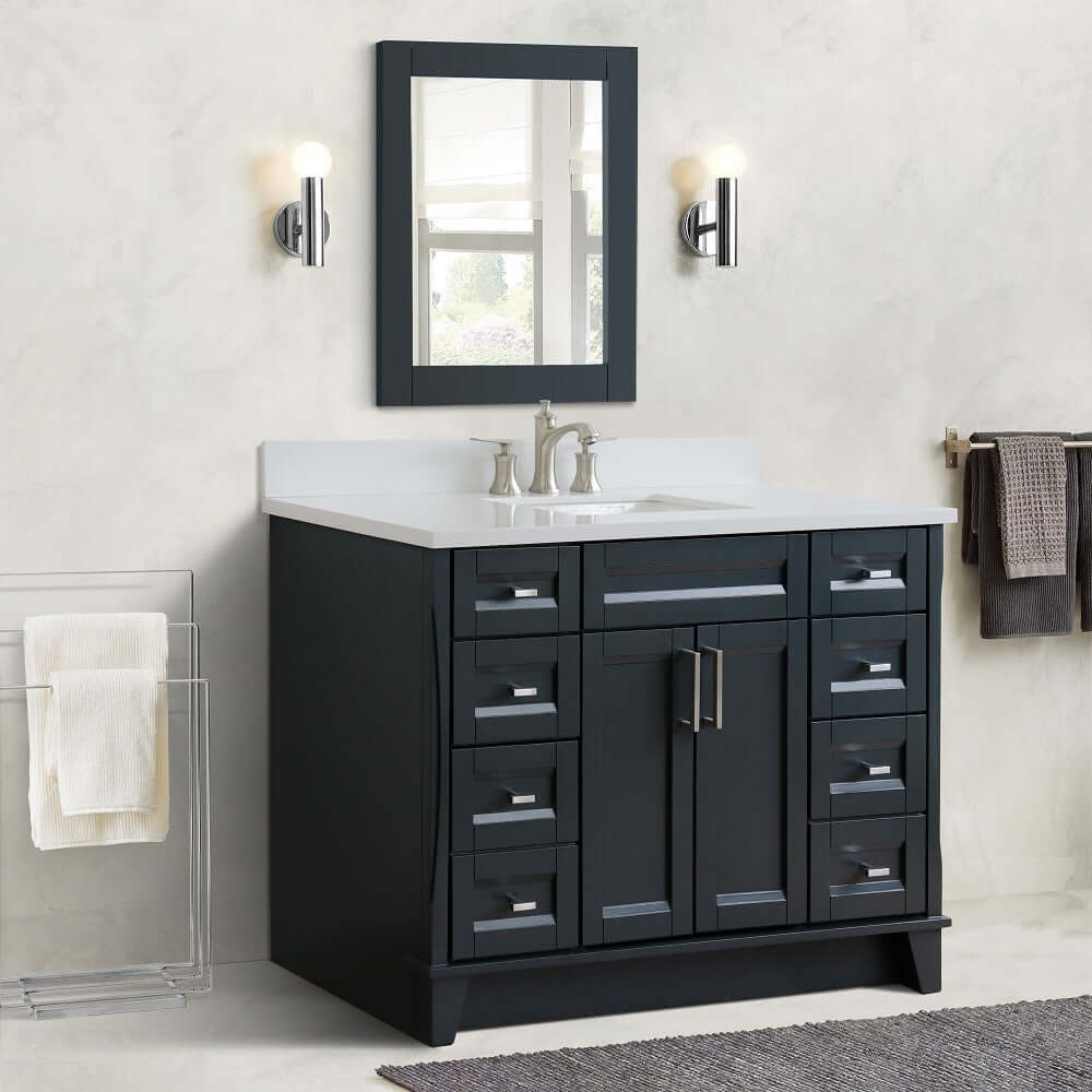 49" Single sink vanity in Dark Gray finish with White quartz and rectangle sink - 400700-49S-DG-WER