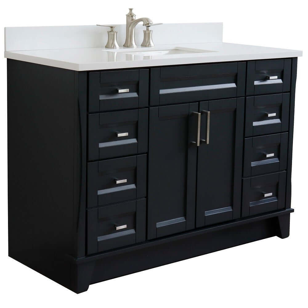 49" Single sink vanity in Dark Gray finish with White quartz and rectangle sink - 400700-49S-DG-WER