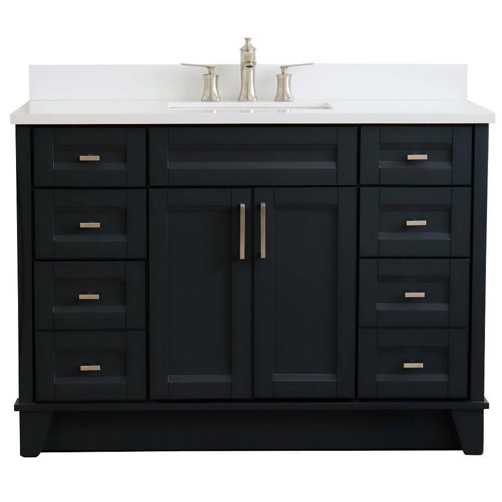 49" Single sink vanity in Dark Gray finish with White quartz and rectangle sink - 400700-49S-DG-WER