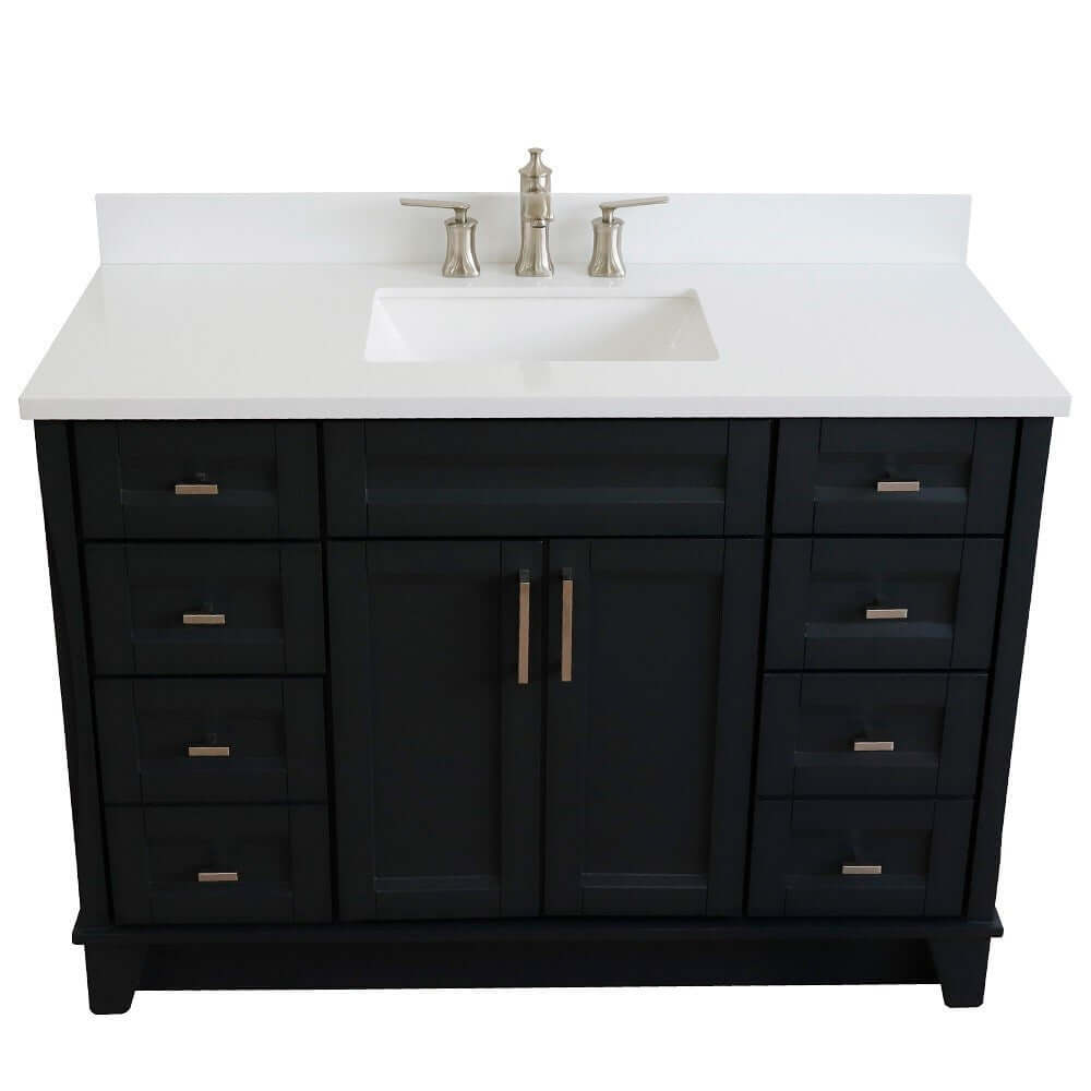 49" Single sink vanity in Dark Gray finish with White quartz and rectangle sink - 400700-49S-DG-WER