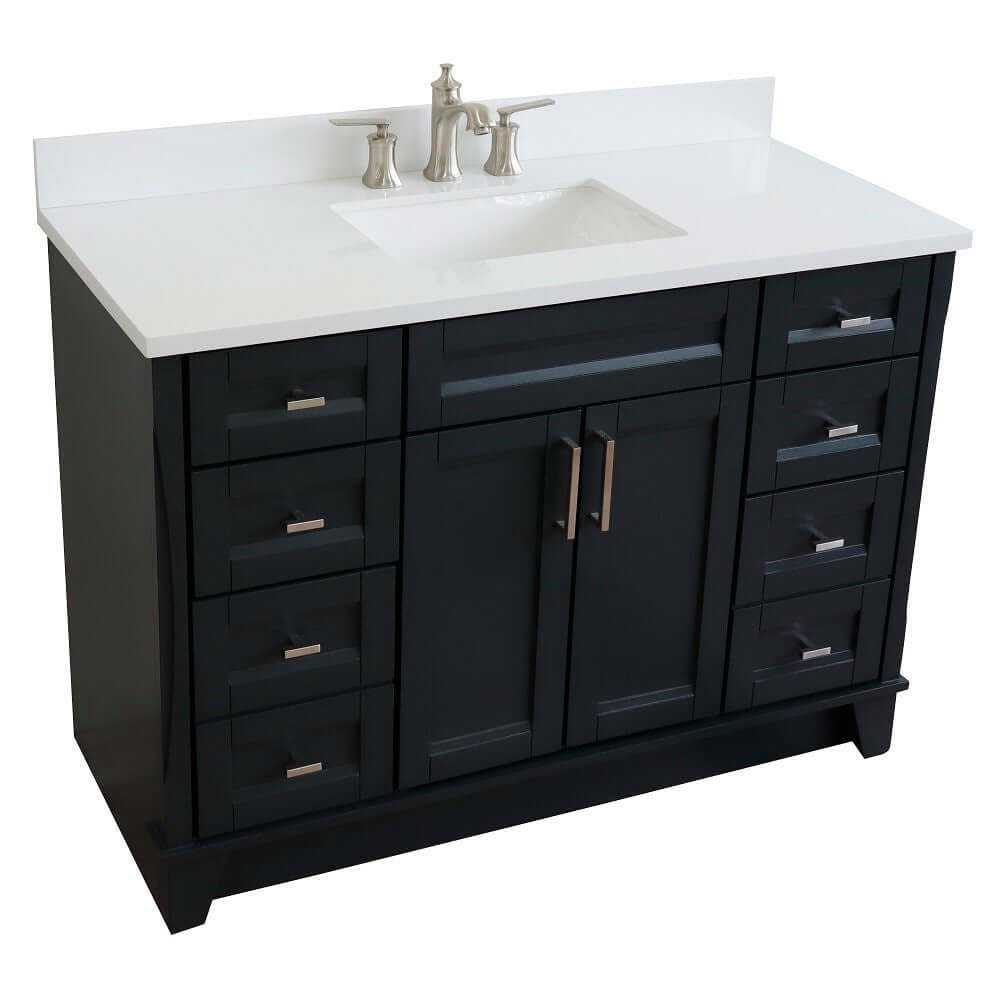 49" Single sink vanity in Dark Gray finish with White quartz and rectangle sink - 400700-49S-DG-WER