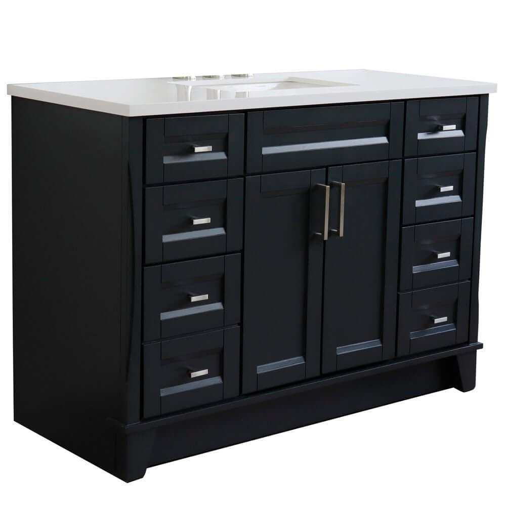 49" Single sink vanity in Dark Gray finish with White quartz and rectangle sink - 400700-49S-DG-WER