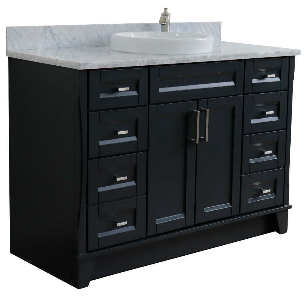 49" Single sink vanity in Dark Gray finish with White Carrara marble and round sink - 400700-49S-DG-WMRD