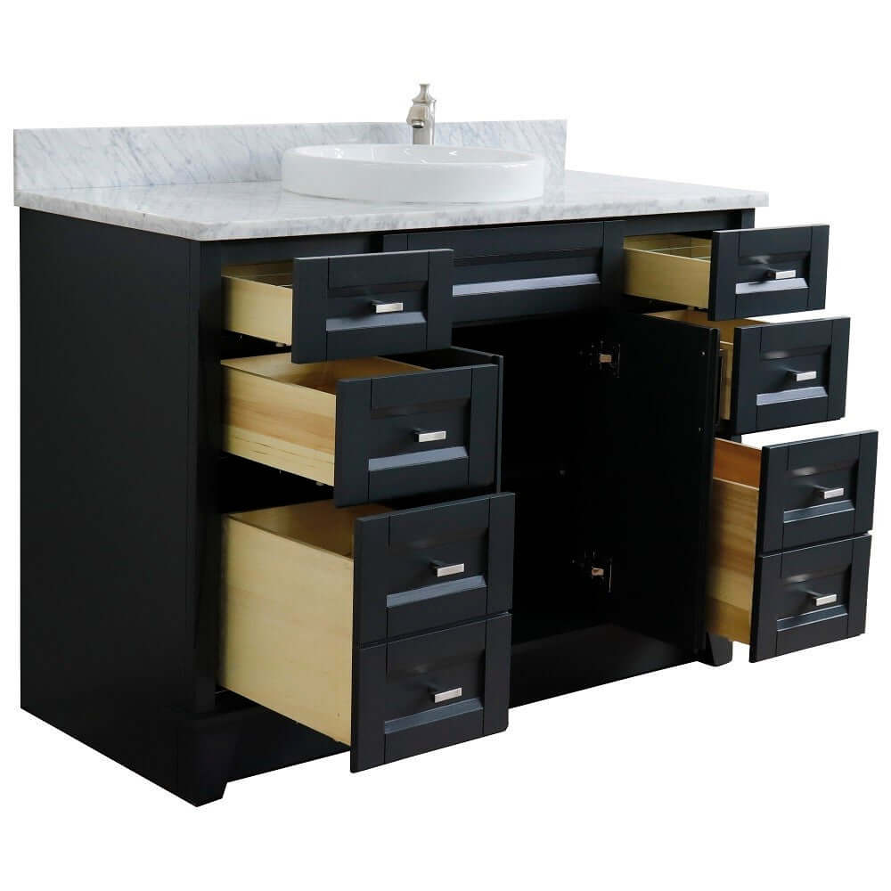 49" Single sink vanity in Dark Gray finish with White Carrara marble and round sink - 400700-49S-DG-WMRD