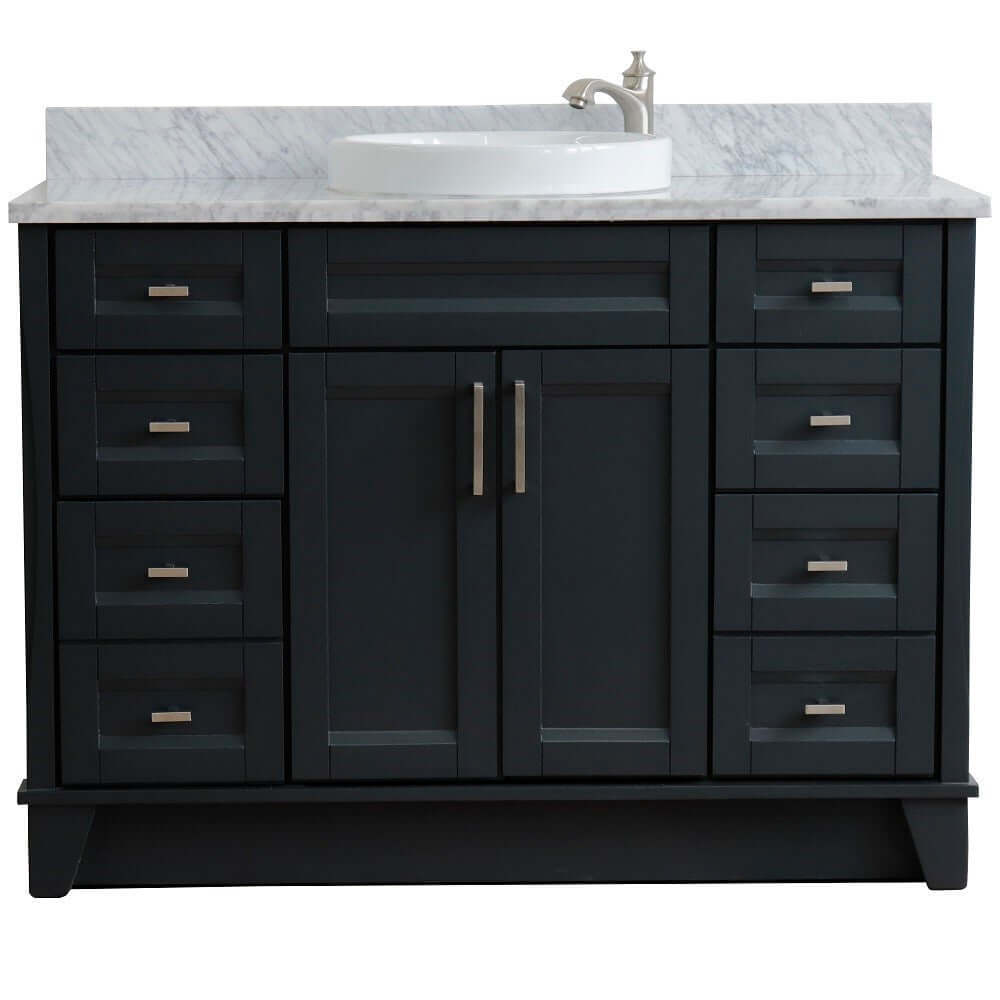 49" Single sink vanity in Dark Gray finish with White Carrara marble and round sink - 400700-49S-DG-WMRD