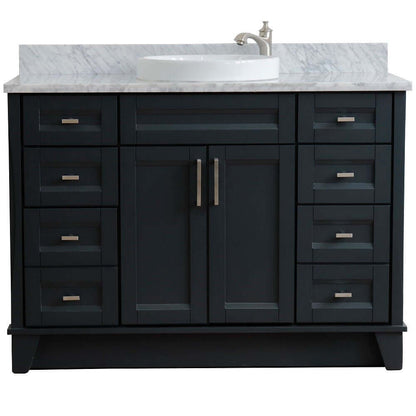 49" Single sink vanity in Dark Gray finish with White Carrara marble and round sink - 400700-49S-DG-WMRD