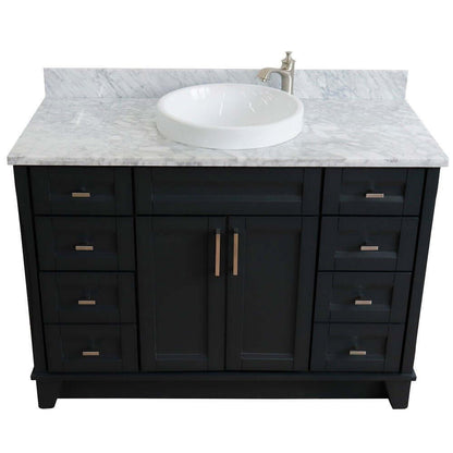 49" Single sink vanity in Dark Gray finish with White Carrara marble and round sink - 400700-49S-DG-WMRD