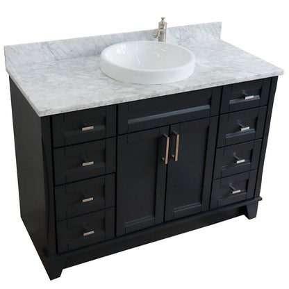 49" Single sink vanity in Dark Gray finish with White Carrara marble and round sink - 400700-49S-DG-WMRD