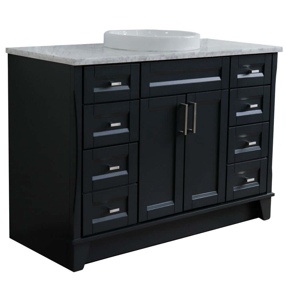 49" Single sink vanity in Dark Gray finish with White Carrara marble and round sink - 400700-49S-DG-WMRD